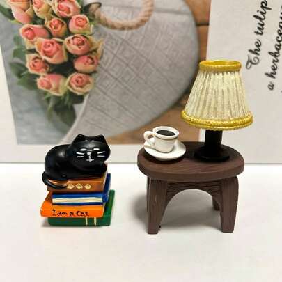 1/2pcs Cute Cat & Book Resin Figurine, Suitable For Office Home Decor, Perfect Adorable Cat Lover, Newlywed Party, Home Decor, Graduation Gift, Birthday Party, Room Decoration