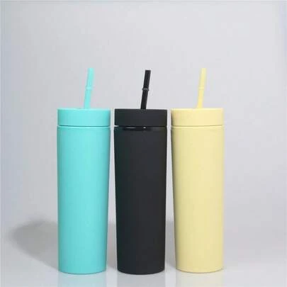 Cốc nhựa hai lớp, bình nước nhựa dung tích lớn, cốc nhựa có ống hút thẳng chất lượng cao dành cho học sinh, bán sỉ trực tiếp từ nhà máy.