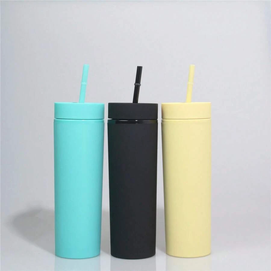 Cốc nhựa hai lớp, bình nước nhựa dung tích lớn, cốc nhựa có ống hút thẳng chất lượng cao dành cho học sinh, bán sỉ trực tiếp từ nhà máy. - Nhiều màu - Xem 1