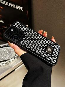 1 pieza Nuevo estuche protector de teléfono suave con cristales brillantes y patrón de rombos retro japonés de lujo para iPhone 17 Pro Max 2026 - Blanco - Ver 3