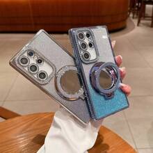 奢华闪亮水晶镜片保护电镀防震手机壳，带闪光化妆镜指环支架，高品质防震防摔手机壳，国际版，兼容 17/16E/15/14/13/12/11/X/XS Max/XR/Pro Plus，Galaxy S26/S26 Ultra/S26 Plus/A02S-A07/A12-A17/A22-A26/A32-A36/A50-A56/S20-S25，Reno等型号 - 藍色 - 查看 5