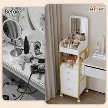 Makeup Cart Organizer With Mirror, Floor Makeup Organizer Large- Make Up Organizers Vanity Cart Cosmetic Display Cases Holder For Skin Care Perfume Nail Polish Brush Hair Tool (Gold) - Gold - View 7