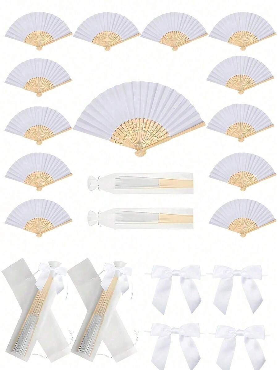 3/15/30pcs Set Of Elegant White Folding Fans, Includes Thank You Tags And Gift Bags, Bridal Bamboo Hand Fans, Perfect For Bridesmaid Gifts And Wedding Decor, Ideal For Parties And Events, Wonderful Summer Accessory - Multicolor - View 1