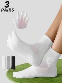 1/2/3 Pairs Men's Solid Color Five Finger Socks, Odor-Resistant-Wicking Sports Cushioned Massage Toe Socks, Couples Socks - Nhiều màu - Xem 2