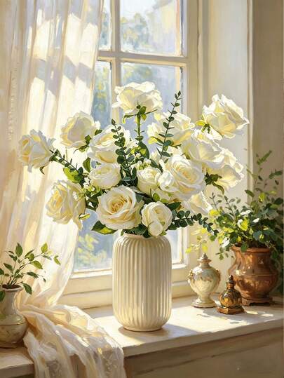 1pc/2pcs/8pcs/16pcs/20pcs 20-Inch White Valentine's Day Gift Flowers, Premium Artificial Roses, Lifelike Fake Roses For DIY Wedding Bouquets, Bridal Gifts, Tabletop Decor And Home Decoration, No Vase Needed, Wedding Decor, Elegant Floral Arrangement, Vase For Flowers, Bouquet Flowers