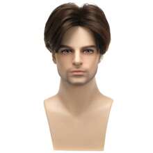 Elegant Men's Short Curly Wig - Heat-Resistant Synthetic Fiber, Full Head Coverage, Suitable For Cosplay And Costume Accessories - Brown - View 2