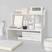 Caja de almacenamiento de escritorio grande, organizador de escritorio multifuncional minimalista y de moda, adecuado para el dormitorio y la oficina - Blanco - Ver 4