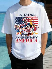 1 Disney-Licensed Cartoon Short-Sleeve T-Shirt With A Cartoon Mickey Mouse Design, 250th Anniversary Short-Sleeve T-Shirt, Suitable For Family Matching Outfits, Perfect For Family Trips And Vacations. This Is A New Short-Sleeve T-Shirt For 2026, An Ideal Choice For Father's Day, Suitable For Both Men And Women. Made Of High-Quality Pure Cotton, Comfortable And Breathable. Exquisitely Designed, It Is An Excellent Choice For Gifting. - 男人 - 查看 2