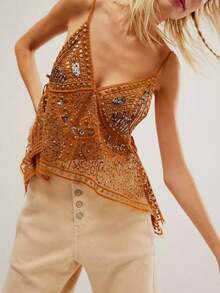 Top tirantes seductor transparente sin espalda con strass de playa - naranja - Ver 6