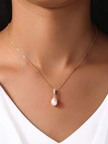 AETOLIA Juego de joyas de plata de ley 925 con perlas naturales, collar y pendientes de circonita cúbica, regalo de aniversario de boda para mujer - Amarillo Oro - Ver 3