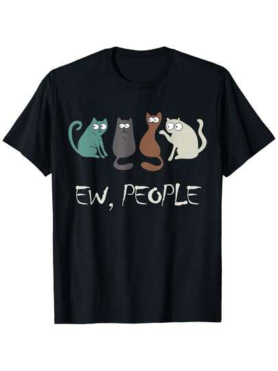 Ew People Funny Black Cat Shirt, Cute Meowing Kitten, Gift For Cat Lovers, Suitable For Men And Women, Outdoor Short-Sleeve Shirts For All Seasons, Ready To Wear, 100% Cotton, S-XXL