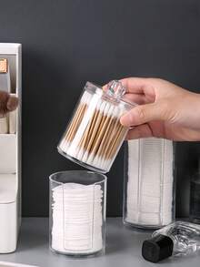 Hộp đựng tăm bông tròn hai lớp 2 trong 1, hộp đựng bông tẩy trang, hộp đựng trang sức và mỹ phẩm để bàn trong suốt. - trong suốt - Xem 1