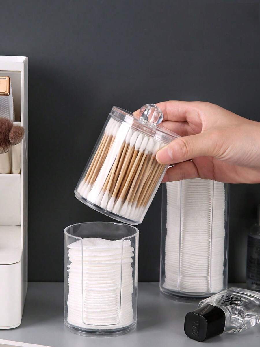 Hộp đựng tăm bông tròn hai lớp 2 trong 1, hộp đựng bông tẩy trang, hộp đựng trang sức và mỹ phẩm để bàn trong suốt. - trong suốt - Xem 1