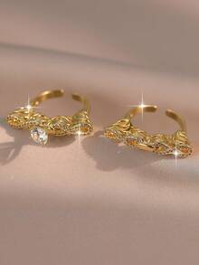 2pcs/1set Fashion Infinite Symbol 8 Elegant Style Rings Sets Glamorous Cubic Zirconia Gold Plated Women Copper Ring Suitable For Bride Engagement Wedding Music Festivals Party Jewelry Anniversary Gift - 8+8 - View 10