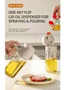 2-In-1 Glass Oil Bottle With Sprayer, One-Click Open, 65° 3D Wide-Angle Fine Mist Nozzle, Dual-Bar Pressure Atomization, Leak-Proof And Stain-Free, Suitable For Cooking, Frying, Salad, And Air Fryer - Yellow - View 2