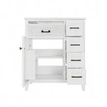 76x46x90cm Freistehender Badezimmerwaschtisch, Lackerte Oberfläche, Vier Geräuschlose Schubladen, Klappschubladen, Schranktürregale, Schwarze Griffe, Integrated Keramikwaschbecken, White. - White - View 10