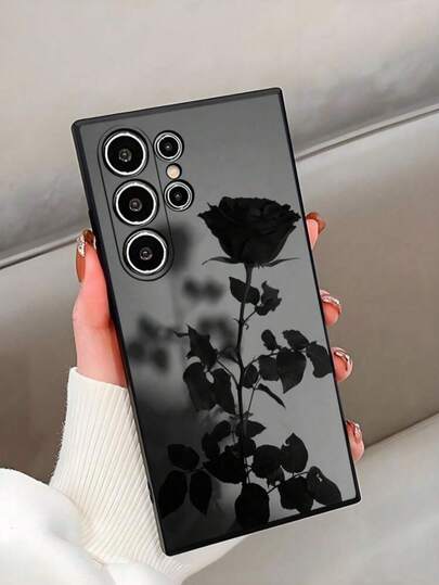 Funda de teléfono mate negra a prueba de golpes y antideslizante con estampado de rosa negra compatible con Galaxy S26 Ultra, A13/A14/A15/A16/A17/A34/A35/A36/A37/A53/A54/S21/S22/S23/S24/S25/S25 Ultra/24fe, adecuada para uso personal o como regalo de vacaciones para familiares, amigos y seres queridos, versión internacional, no versión nacional