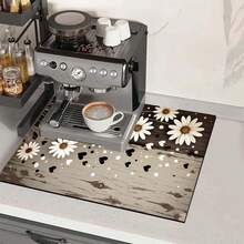 1 pieza Alfombrilla de secado de platos con estampado para encimera de cocina, súper absorbente, oculta manchas, con respaldo de goma, alfombrilla multiusos para cafetera, escurridor de platos, encimera de cocina, cafetera, apta para cafetera, máquina de espresso, almohadilla decorativa - HL  638 - Ver 3