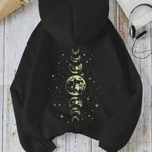 2026 New Hoodies With Different Moon Prints, Front And Back Printed Hoodies Casual And Fashionable Y2K Women's Clothing High Street Tops  Hoodies Summer Clothes Western Outfits For Women Summer Outfits For Women Jackets Sweater Jackets For Women - DW340b-黑色-WY-YSM - 查看 1