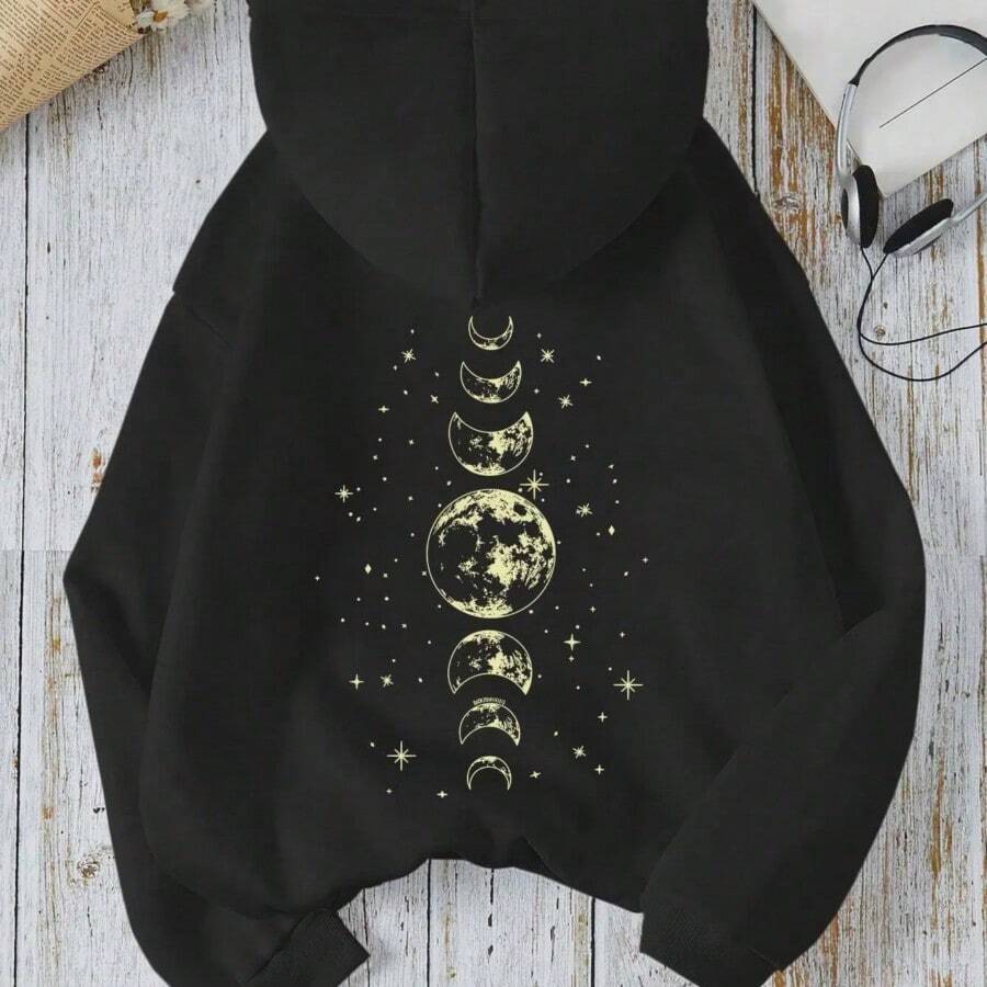2026 New Hoodies With Different Moon Prints, Front And Back Printed Hoodies Casual And Fashionable Y2K Women's Clothing High Street Tops  Hoodies Summer Clothes Western Outfits For Women Summer Outfits For Women Jackets Sweater Jackets For Women - DW340b-黑色-WY-YSM - 查看 1