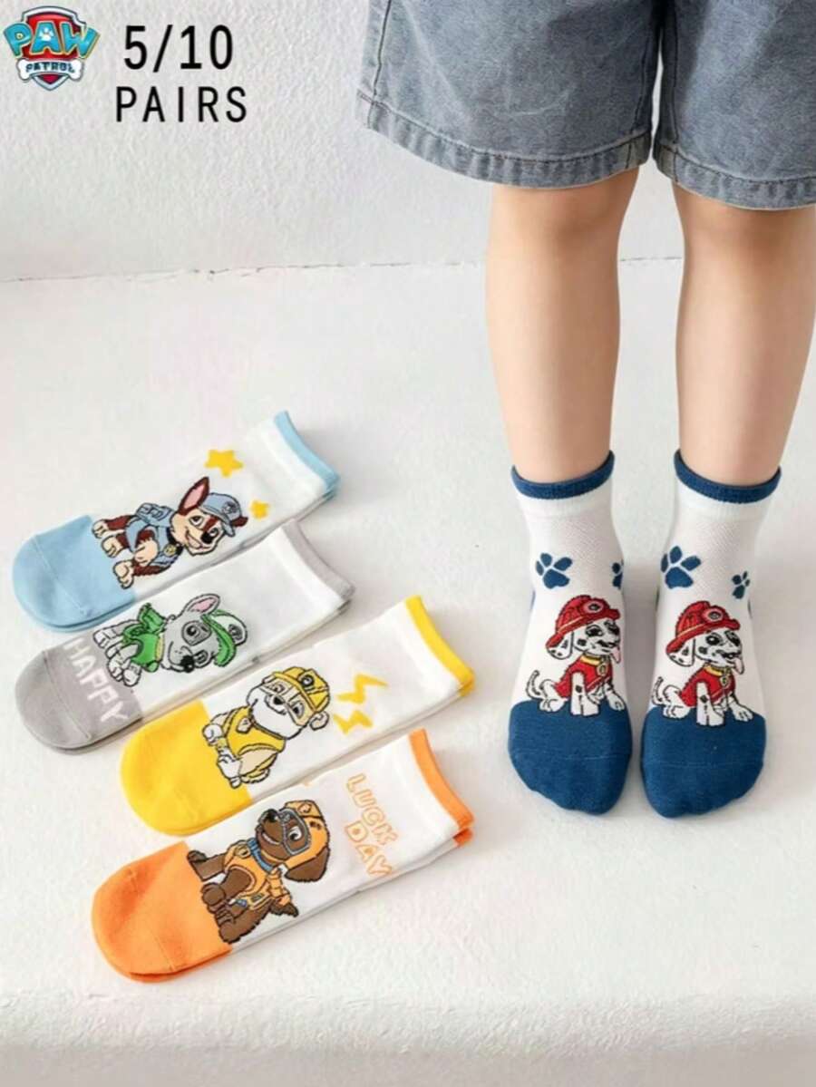 Paw Patrol 5/10双装汪汪队立大功儿童薄款网眼卡通透气袜子，印有小狗爪印和字母图案，适合2-14岁儿童，春夏款 - 彩色 - 查看 1