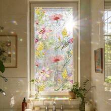 1/3pcs Stained Effect Decorative Floral Static Cling Window Film. Colorful Hydrangea, Daffodil And Datura Flower Designs. No Glue, Removable & Waterproof. For Living Room, Bedroom, Bathroom, Easy Install, Sunlight Rainbow, UV Protection. - Multicolor - View 7