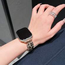 1条豹纹皮革手镯式表带，兼容 S8/S9/S10/S11（45mm/44mm/38mm/40mm/41mm/42mm/49mm/46mm），珠宝风格智能手表表带，适用于Series/Ultra/SE3/SE2/11/10/9/7/6/5/4/3/2/1，时尚智能手表表带 - 玫瑰金 - 查看 3
