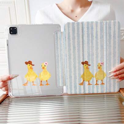1pc Cute Duck Print Tablet Case With Pen Slot, Multi-Angle Magnetic Stand With Auto Sleep/Wake,Tablet Case Compatible With IPad PRO/AIR, Compatible With SAMSUNG,Compatible With XIAOMI Pad 5/6/7,Compatible With Huawei Matepad,Compatible With Honor Pad