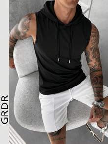 GRDR Men's Casual Solid Color Hooded Vest, Suitable For Outdoor Fitness & Running, Summer - Black - View 4