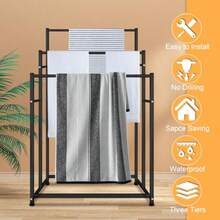 47.6 Inch Tall Free Standing Towel Racks 3 Tier Pool Towel Rack Outdoor Oversized Floor Bath Towel Drying Valet Holder Blanket Quilt Rack Stand For Bathroom Bedroom Beach Hot Tub Gym Pool Area Outside - 黑色 - 查看 3