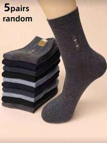 5 Pairs Black, White, Gray Fashionable Breathable Crew Socks For Men, Random Assortment, Suitable For Daily Wear - Multicolor - View 6
