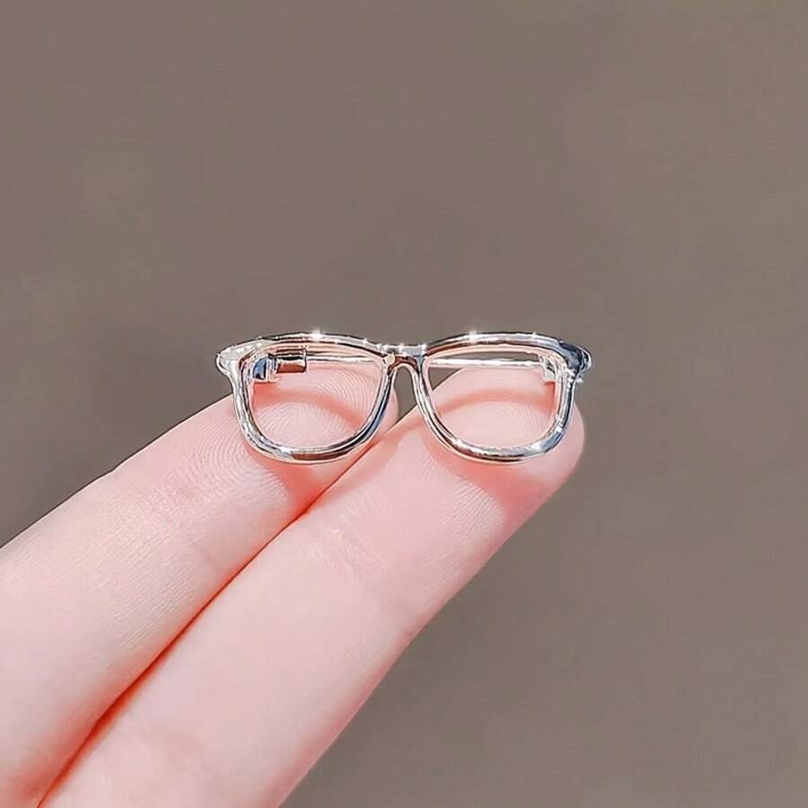 1 pieza Mini broche elegante y minimalista con gafas brillantes, diseño encantador, accesorio de moda versátil - 1 blanco - Ver 1