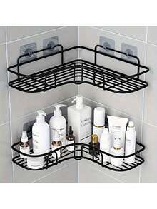 1 pieza Estantería de esquina para ducha de acero inoxidable - a prueba de óxido, organizador de pared para el baño para almacenar champú, tónico y cosméticos - Multicolor - Ver 7