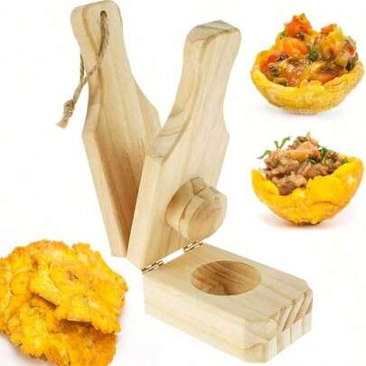 Wooden Tostonera Plantain Press With Handle Banana Smasher Maker Reusable Plantain Press Smasher Portable Plantain Press Easy Storage For Fried Plantains Chips And Tostones Cups 6.3*2.36*2.36in
