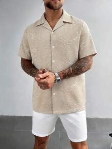 Men's Floral Embroidery Pattern Single-Breasted Casual Versatile Daily Wear Short Sleeve Shirt - Ginger - View 3