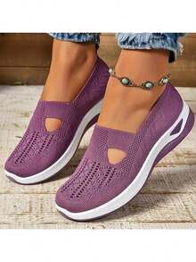 2025 New Summer Women's Half-Linen Slip-On Shoes, Featuring Soft Soles, Breathable Mesh Design, Casual Comfort, Non-Slip, Lightweight, And Odor-Resistant Properties. - Purple - View 1
