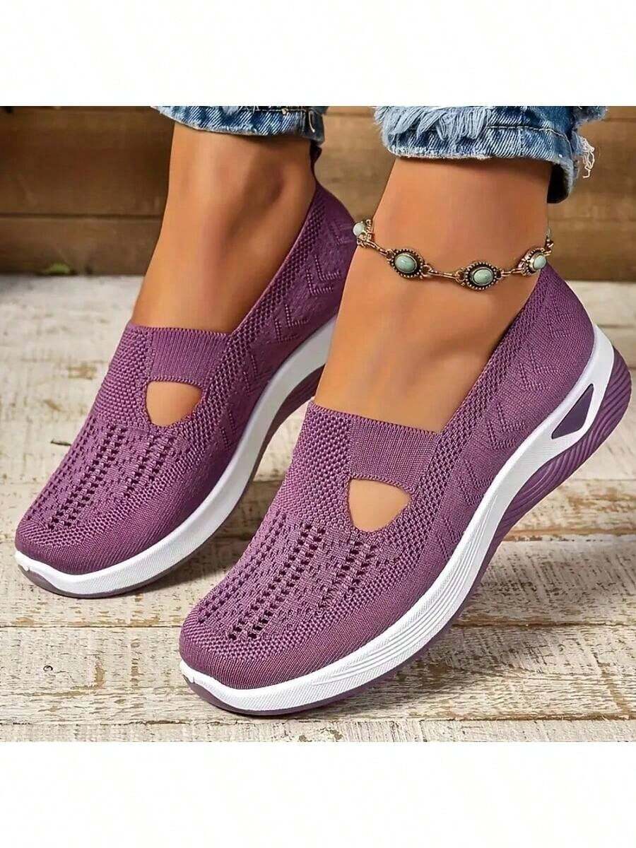 2025 New Summer Women's Half-Linen Slip-On Shoes, Featuring Soft Soles, Breathable Mesh Design, Casual Comfort, Non-Slip, Lightweight, And Odor-Resistant Properties. - Purple - View 1