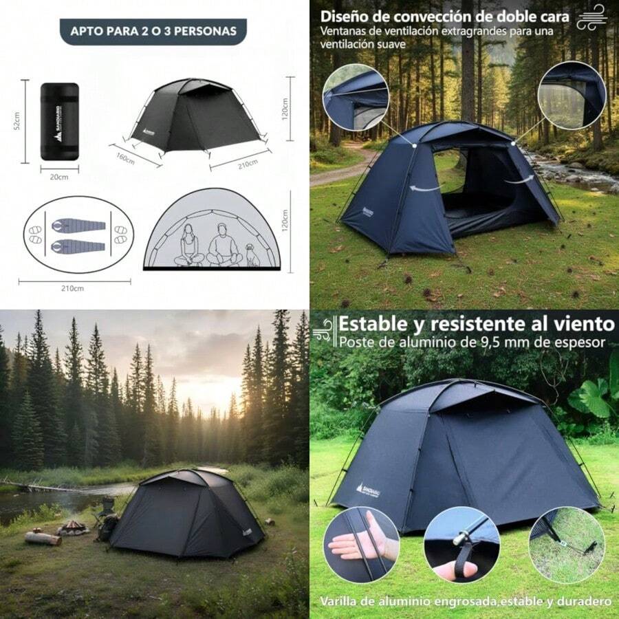 MP2 Carpa para 2 A 3 PersonasImpermeable Negro - como en la imagen - Ver 1