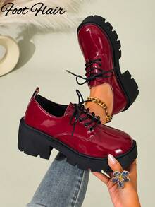 Giày cao gót đế dày kiểu Mary Jane Foot Flair dành cho nữ, quai ngang mắt cá chân, phong cách Y2K Goth Lolita Oxford cổ điển, thoải mái, phù hợp với đồng phục học sinh, size nhỏ hơn 1 size. - Đỏ - Xem 3