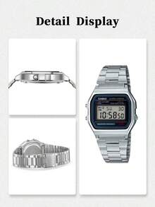 Casio Men's Quartz Watch, Stainless Steel Case And Strap, Green LED Backlight, Alarm, Hourly Time Signal, Auto Calendar A158WA-1 - one-size - View 7