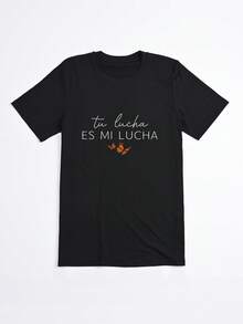 Camiseta Negra con Estampado de Mariposas y Frase Tu Lucha Es Mi Lucha para Mujer Casual - Negro - Ver 2