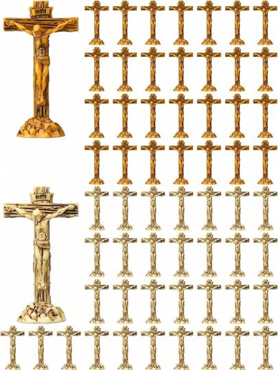 5pcs - Mini Standing Jesus Christ Crucifixion Cross, Resin Jesus Figurine Wholesale, Catholic INRI Cross Decor, Suitable For First Communion, Church Altar, Christian Home Decor, Mini Garden Decoration, Collectibles, Birthday Party Gifts, Not Suitable For Children Under 14