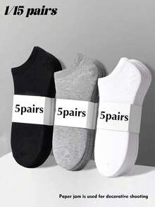 15 Pairs Unisex Socks, Sports Socks, White/Black/Grey Short Socks, No Show Socks, Solid Color Simple Fashion, Suitable For Casual Daily Wear - Multicolor - View 6