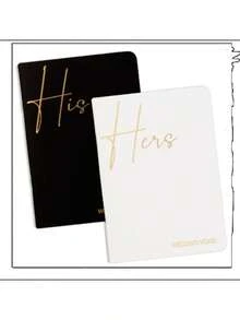 2Pcs Vow Books His And Hers Wedding Vow Books With Gold Foil Lettering Perfect Wedding Ceremony Essential For Wedding Stuff - Timeless Elegance Back To School - Black & White With Gold Foil - View 8