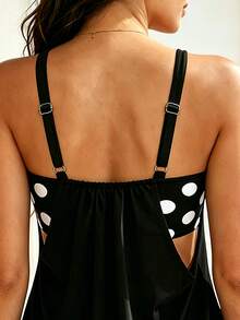 Women's Casual Polka Dot Tankini Swimsuit Set With Scoop Neck Tank Top And Shorts For Beach Wear - màu đen - Xem 5