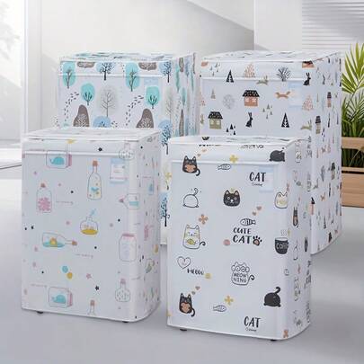 1 pieza Cubierta antipolvo impermeable y duradera para lavadora, de PEVA con estampado - Gruesa, tipo rodillo, disponible en 5kg/7kg. Diseño de tapa abatible protectora para uso doméstico, cubierta de lavadora antirrayos UV con estampado grueso, Cubierta de tambor de lavadora doméstica