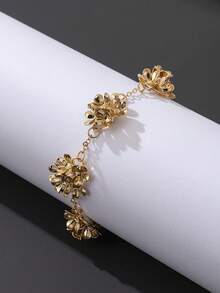 1 chiếc vòng tay thời trang mới, kiểu dáng đi biển, màu vàng sang trọng, tinh tế, bằng kim loại, hình hoa 3D nhỏ nhắn, thanh lịch dành cho nữ. - Vàng - Xem 5