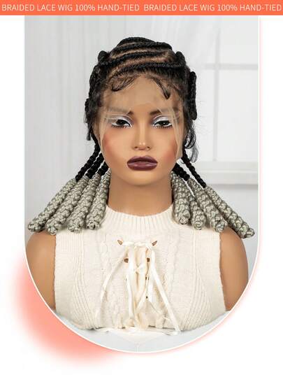 A ANYTIME Tóc giả bện kiểu cornrow toàn bộ bằng ren, dài 18 inch, làm thủ công, có tóc con, dành cho nữ.