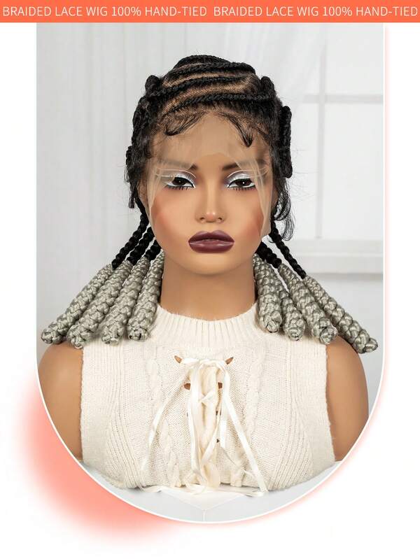 A ANYTIME Tóc giả bện kiểu cornrow toàn bộ bằng ren, dài 18 inch, làm thủ công, có tóc con, dành cho nữ.