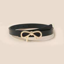 1 pieza Cinturón blanco fino y versátil de cintura mínima, diseño de lazo dulce, cinturón ajustable delgado para mujeres, decoración de vestido, cinturón de cintura de unicolor casual para todas las estaciones - Negro - Ver 9